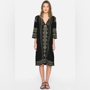 JOHNNY WAS Sean Peasant Linen Djellaba Embroidered Shift Embroidery